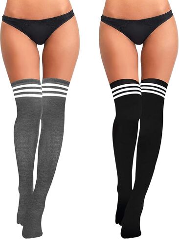 Buauty Womens Knee High Socks, Casual Tube Socks, Athletic Socks Solid & Striped Sport Socks Outdoor Fashion (3 pairs) in Saudi Arabia