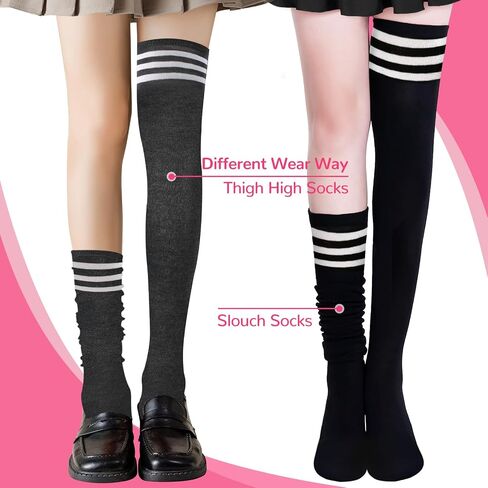 Buauty Womens Knee High Socks, Casual Tube Socks, Athletic Socks Solid & Striped Sport Socks Outdoor Fashion (3 pairs) in Saudi Arabia