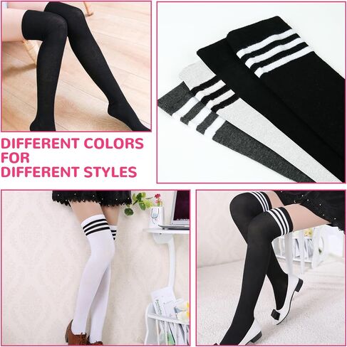 Buauty Womens Knee High Socks, Casual Tube Socks, Athletic Socks Solid & Striped Sport Socks Outdoor Fashion (3 pairs) in Saudi Arabia