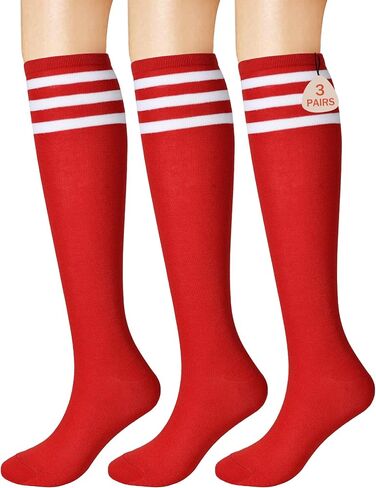 Buauty Womens Knee High Socks, Casual Tube Socks, Athletic Socks Solid & Striped Sport Socks Outdoor Fashion (3 pairs) in Saudi Arabia