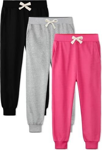 HXP 3 Pack Girls Sweatpants Girls Joggers Soft Cotton Girls Athletic Sweatpants for Girls Kids with Pocket Drawstring in Saudi Arabia