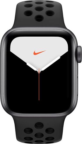Apple Watch Nike Series 5 (نظام تحديد المواقع العالمي (GPS)، مقاس 44 ملم) هيكل من الألومنيوم باللون الرمادي الفلكي مع حزام Nike الرياضي بلون فحمي/أسود (تم تجديده) in Kuwait