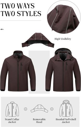 سترة Pursky الرجالية الناعمة المقاومة للماء مبطنة بالصوف مع غطاء رأس قابل للإزالة وسترة تكتيكية خفيفة الوزن in Kuwait