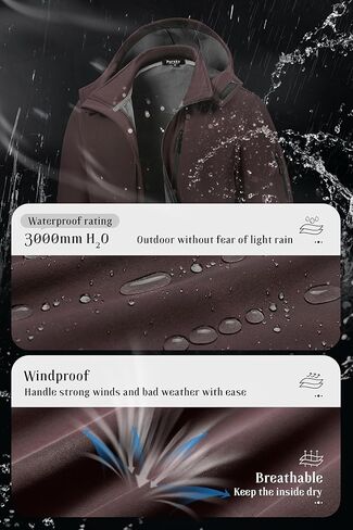 سترة Pursky الرجالية الناعمة المقاومة للماء مبطنة بالصوف مع غطاء رأس قابل للإزالة وسترة تكتيكية خفيفة الوزن in Kuwait