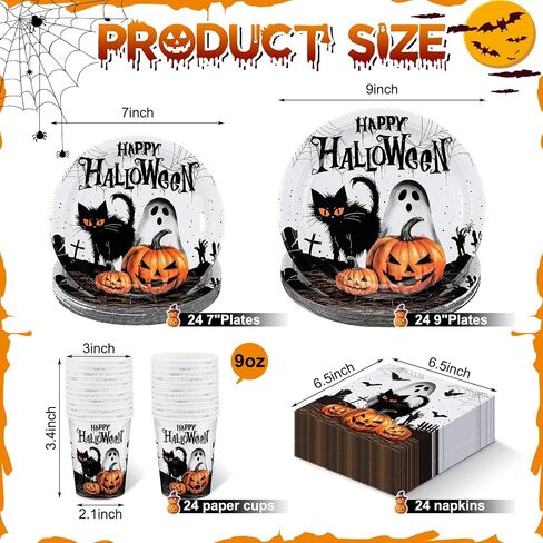 122 Pcs Halloween Party Plates Cups and Napkins Halloween Tableware Party Supplies Set for 24 Guest Disposable Ghost Pumpkin Paper Plates for Halloween Trick or Treat favor(Halloween Pattern) in Kuwait