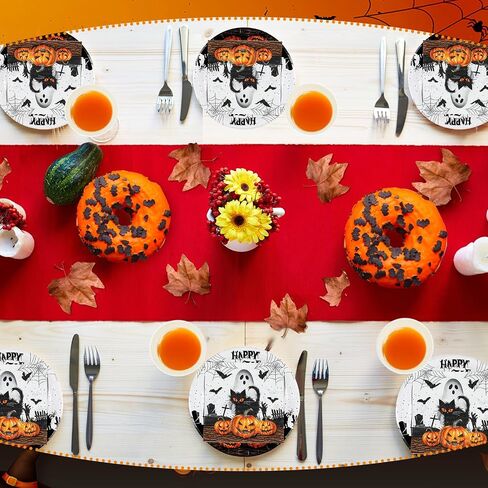 122 Pcs Halloween Party Plates Cups and Napkins Halloween Tableware Party Supplies Set for 24 Guest Disposable Ghost Pumpkin Paper Plates for Halloween Trick or Treat favor(Halloween Pattern) in Kuwait