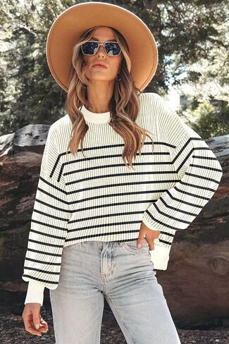 Womens Sweaters Fall 2024 Clothes Oversized Long Sleeve Colorblock Striped Knit Pullover Tops Casual Winter Trendy Outfits in Saudi Arabia