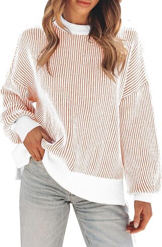 Womens Sweaters Fall 2024 Clothes Oversized Long Sleeve Colorblock Striped Knit Pullover Tops Casual Winter Trendy Outfits in Saudi Arabia