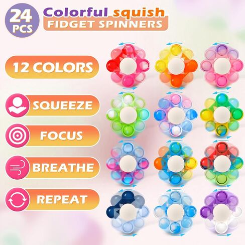24 PCS Pop Fidget Spinners - Colorful Party Favors for Kids - Sensory Toys for Stress Relief and Anxiety - Classroom Prizes,Goodie Bag Stuffers,Birthday Gifts in Saudi Arabia
