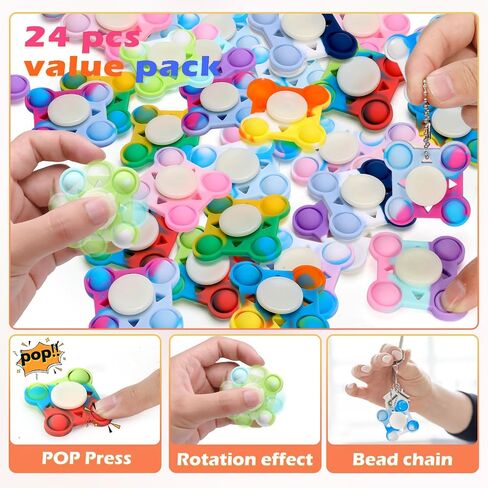 24 PCS Pop Fidget Spinners - Colorful Party Favors for Kids - Sensory Toys for Stress Relief and Anxiety - Classroom Prizes,Goodie Bag Stuffers,Birthday Gifts in Saudi Arabia