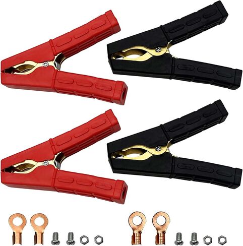 4 قطع من مشابك بطارية كابل القفز، مشابك تمساح شديدة التحمل، 500 أمبير، مشابك شاحن بطارية السيارة، مشبك شحن البطارية المحمول، مشابك لحام للسيارة والقارب (أحمر وأسود) in Kuwait