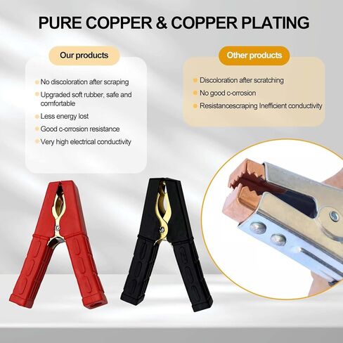 4 قطع من مشابك بطارية كابل القفز، مشابك تمساح شديدة التحمل، 500 أمبير، مشابك شاحن بطارية السيارة، مشبك شحن البطارية المحمول، مشابك لحام للسيارة والقارب (أحمر وأسود) in Kuwait