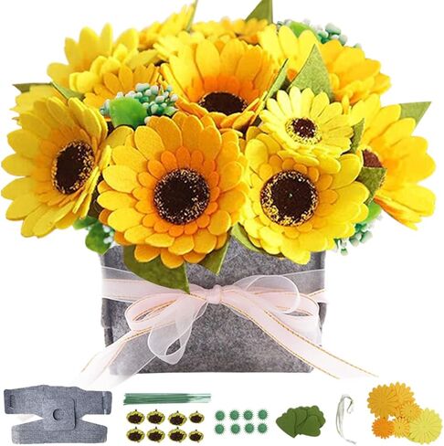 BAZIMA DIY Felt Flower Art Craft Kit,Felt Rose and Lavender Kit, Floral Gifts,Arrange Pre-Cut Felt Flowers and Foliage in Kuwait