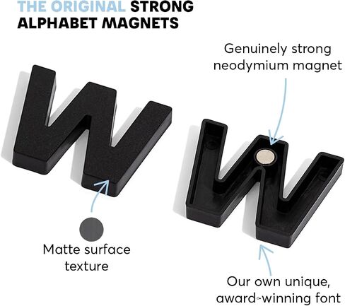 60pcs Alphabet Magnets - Strong Neodymium Magnetic Alphabet Letters for Fridge - Award Winning Typeface, Eco-Friendly, Matt Finish for Homes & Offices (nBlack) in Saudi Arabia