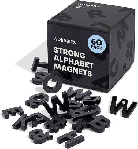 60pcs Alphabet Magnets - Strong Neodymium Magnetic Alphabet Letters for Fridge - Award Winning Typeface, Eco-Friendly, Matt Finish for Homes & Offices (nBlack) in Saudi Arabia