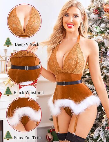 Avidlove Christmas Lingerie Sets Women Garter Bustier Set Santa Babydoll Bodysuits Lace Chemise (No Stockings) S-XXL in Saudi Arabia