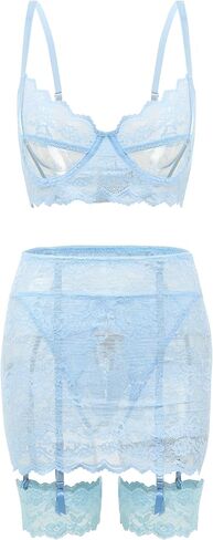 Women‘s sexy plus Size Bra and Panty Set 4-Piece Lingerie Set mini Skirt- S-2XL in Saudi Arabia