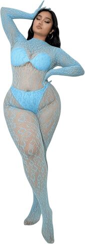Floerns Women's Plus Size Leopard Print Long Sleeve Mesh Sheer Backless Lingerie Bodysuit in Saudi Arabia
