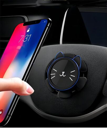 Creative Lucky Cat Steering Wheel Car Mount - Multifunctional Dashboard Phone Holder, Adhesive Suction Cup Phone Stand - Stylish Cat-Shaped Wheel Holder (Red) in Saudi Arabia