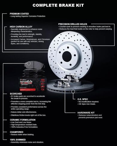 R1 Concepts Front Brakes and Rotors Kit |Front Brake Pads| Brake Rotors and Pads| Performance Off-Road/Tow Brake Pads and Rotors| Hardware Kit WMVH1-40000 in Saudi Arabia