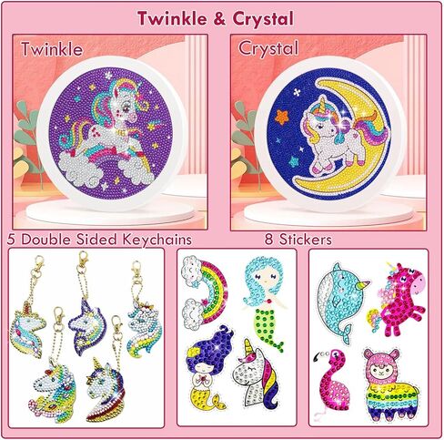 Diamond Painting Gem Art Kit for Kids, Unicorn Theme, Gift for Girls, Includes 2 Framed Canvas Arts, 5 Keychains, and 8 Diamond Stickers. (Twinkle & Crystal) in Saudi Arabia