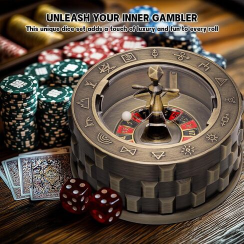 CZYY Roulette Dice - مجموعة نرد معدنية 7 في 1، نرد دوار فريد من نوعه، أداة تململ للمكتب - نرد لعب دور DND رائع، هدايا وإكسسوارات لـ D&D، RPG على الطاولة، لعبة اللوحة (برونزية) in Kuwait