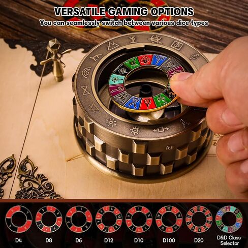 CZYY Roulette Dice - مجموعة نرد معدنية 7 في 1، نرد دوار فريد من نوعه، أداة تململ للمكتب - نرد لعب دور DND رائع، هدايا وإكسسوارات لـ D&D، RPG على الطاولة، لعبة اللوحة (برونزية) in Kuwait