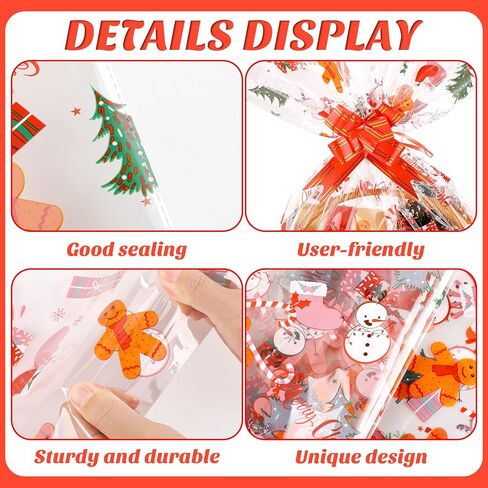 MIMIND 12 Pieces Christmas Large Basket Bags Clear Cellophane Bags 20 x 28 Inch Red Green Basket Bags Clear Thickened Gift Cookie Bags with Red Green Twist Ties, Bows Ribbon for Christmas Gift Baskets in Saudi Arabia