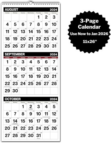 Dunwell 3-Month Wall Calendar 2025-2026 (Blue), Large Monthly Hanging Calendar with Big Grid Numbers, Easy to Read Large Print, Use Now to Dec 2026, For Office or Home, 11x26 Open, Ships Folded in Saudi Arabia