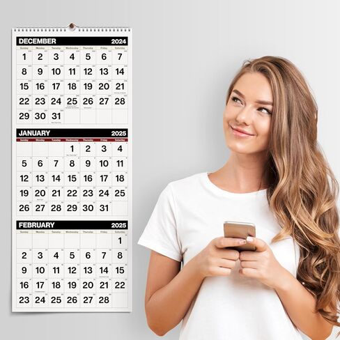 Dunwell 3-Month Wall Calendar 2025-2026 (Blue), Large Monthly Hanging Calendar with Big Grid Numbers, Easy to Read Large Print, Use Now to Dec 2026, For Office or Home, 11x26 Open, Ships Folded in Saudi Arabia