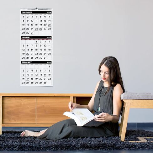 Dunwell 3-Month Wall Calendar 2025-2026 (Blue), Large Monthly Hanging Calendar with Big Grid Numbers, Easy to Read Large Print, Use Now to Dec 2026, For Office or Home, 11x26 Open, Ships Folded in Saudi Arabia