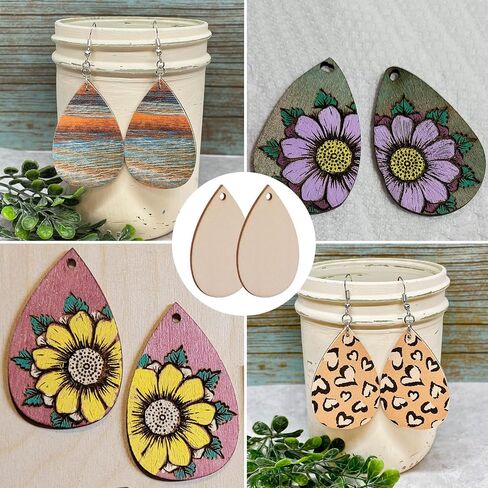 500 Pieces Wood Earring Blanks, 1.4 x 2.2 Inch Unfinished Teardrop Pendants for Crafts, Decoration, Jewelry Supplies and DIY Projects, by GNIEMCKIN in Saudi Arabia