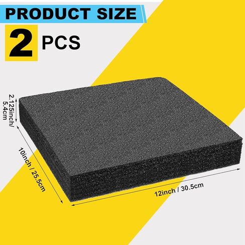 Hoolerry 2 قطعة من إسفنج البولي إيثيلين القابل للتخصيص، صفائح إسفنجية سميكة سوداء للتغليف والحرف اليدوية (12 × 10 × 2.125 بوصة) in Kuwait