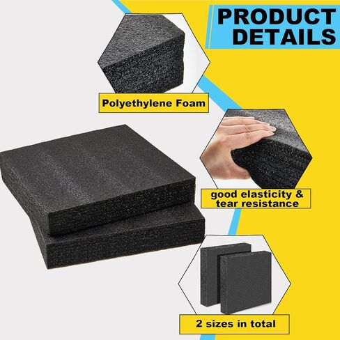 Hoolerry 2 قطعة من إسفنج البولي إيثيلين القابل للتخصيص، صفائح إسفنجية سميكة سوداء للتغليف والحرف اليدوية (12 × 10 × 2.125 بوصة) in Kuwait