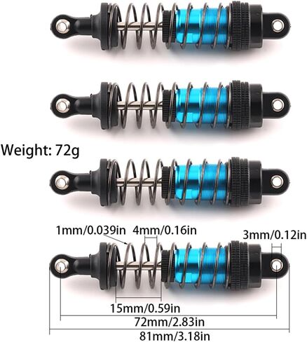 66mm Shocks Oil Shock Absorber RC Shock Absorber Damper Set for 1/12 1/14 1/16 Scale RC Cars WLtoys 144001, 124019, 124018, MJX, SCY and HBX - 4Pcs 66mm Shocks (Black Red) in Kuwait