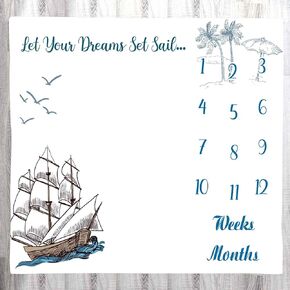 Baby Age Blanket, Nautical Themed Cartoon Baby Memory Blanket Newborn Monthly Baby Milestone Blanket for Boy, 48x40 Inch Nurse Receiving Blanket Boy Baby Swaddle Blanket BTLSLY285