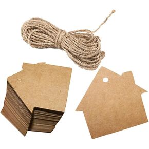 Kraft Paper Gift Tags Blank House Shape Paper with Twine for Handmade Arts Wedding Christmas and Holiday Party 100pcs 2"