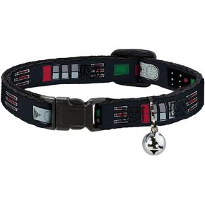 Buckle-Down Star Wars Cat Collar, Breakaway Collar with Bell, Star Wars Darth Vader Utility Belt Bounding Black Grays Reds, 8.5 to 12 Inches 0.5 Inch Wide