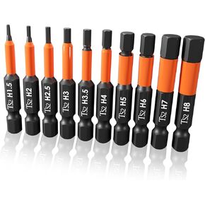 JINSHIBA Impact Hex Drill Bit Set Hex Head Allen Wrench Bits Tamper Resistant Star Bits Set, 1/4" Hex Shank, S2 Steel with Magnetic and Storage Box, 10PCS
