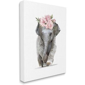 Stupell Industries Precious Rose Crown Baby Elephant Chic Florals, Designed by Ziwei Li Canvas Wall Art, Grey