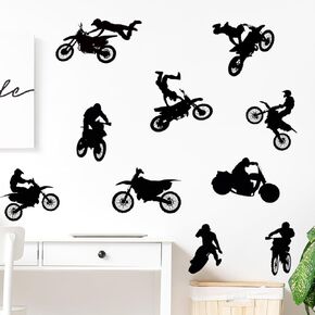 Removable Dirt Bike Wall Decal Motorcycle Motocross Wall Stickers Peel & Stick Sport Wall Decals for Boys Teens Bedroom Playroom Classroom Decor