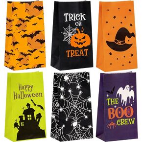 LeZakaa 24 Pack Treat Bags Gift Bags Food Bags Cand Bags Party Favor Bags with Greaseproof Paper Inner - Birthday Themed Pattern in Black and Gold Color, 9.4x5x3 inches
