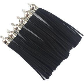 20 Silver 3-1/2 Inch Faux Suede Tassel Charm Keychain Cellphone Straps D451 (Black)