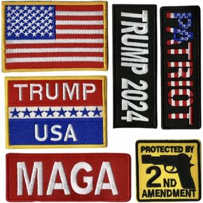 Trump 2024 MAGA Patriotic Patches | Iron On/Sew On 6pc. Set American Flag Military 2nd Amendment | Make America Great Again! - by Nixon Thread Co. (Iron On)