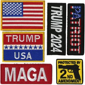 Trump 2024 MAGA Patriotic Patches | Iron On/Sew On 6pc. Set American Flag Military 2nd Amendment | Make America Great Again! - by Nixon Thread Co. (Iron On)