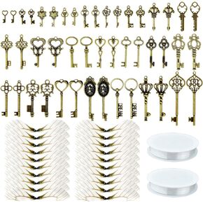 46 PCS Vintage Skeleton Keys Charms Flying Keys With 50 Pairs Dragonfly Wings and 52 Yards Fishing Line For Jewelry Making DIY Craft