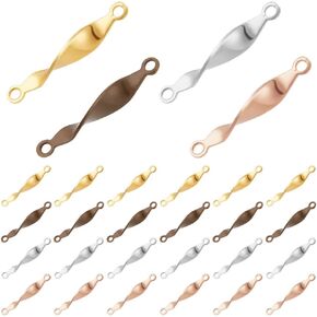 PandaHall 80pcs Twist Charms 4 Colors Brass Bar Connectors Charms Metal Tibetan Links Pendants for Necklace Earring Bracelet Jewelry Making, 15.5mm Long, Silver/gold/light Gold/antique Bronze