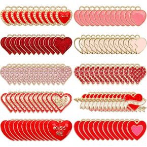 Valentine's Day Charms, 120Pcs Valentines Heart Charms Gold Enamel Charm Pendants for Valentines Bracelet Necklace Earrings Jewelry Making