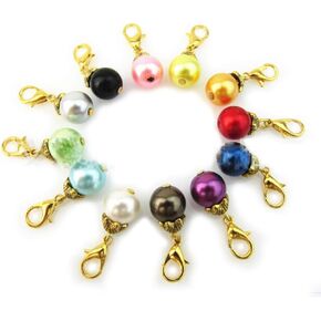 Blovess yueton 20pcs Colorful Pearl Dangle Charms Pendant with Lobster Clasp Jewelry Making Accessory Fit Floating Locket Charms Necklaces(Golden)
