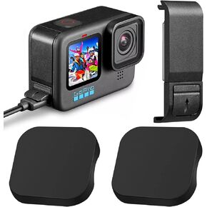 غطاء بطارية Hero 12 11 10 9 مصنوع من سبائك الألومنيوم قابل للإزالة مناسب لكاميرا GoPro باللون الأسود، 2 * غطاء عدسة، غطاء بطارية قابل للإزالة لحماية ملحقات مدونة الفيديو لمحول منفذ الشحن من النوع C in Kuwait